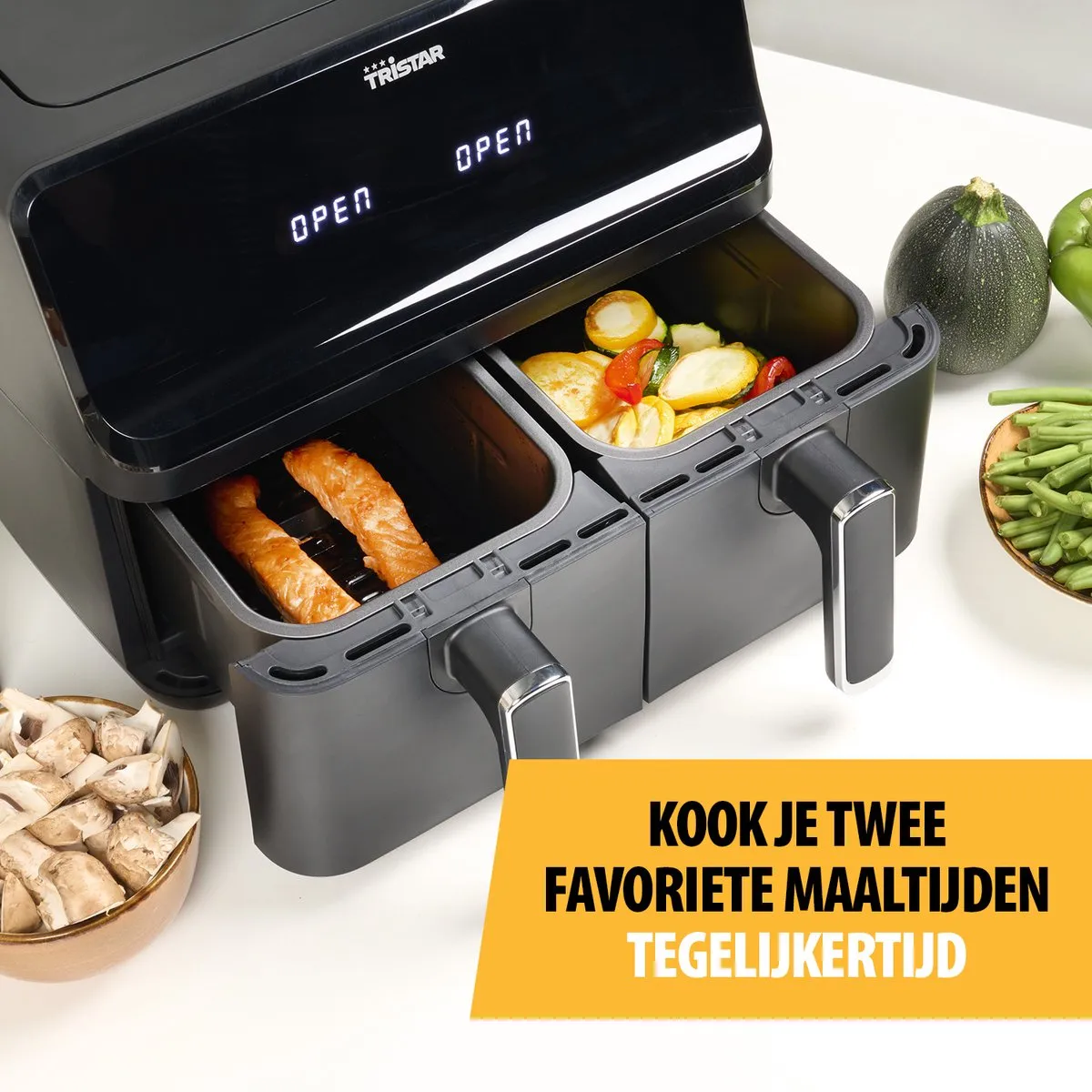 Tristar FR-9026 - Dubbele Airfryer XXL - 2x4L - 2 onafhankelijke kookzones - 8 Bakprogramma's - PFAS-vrij