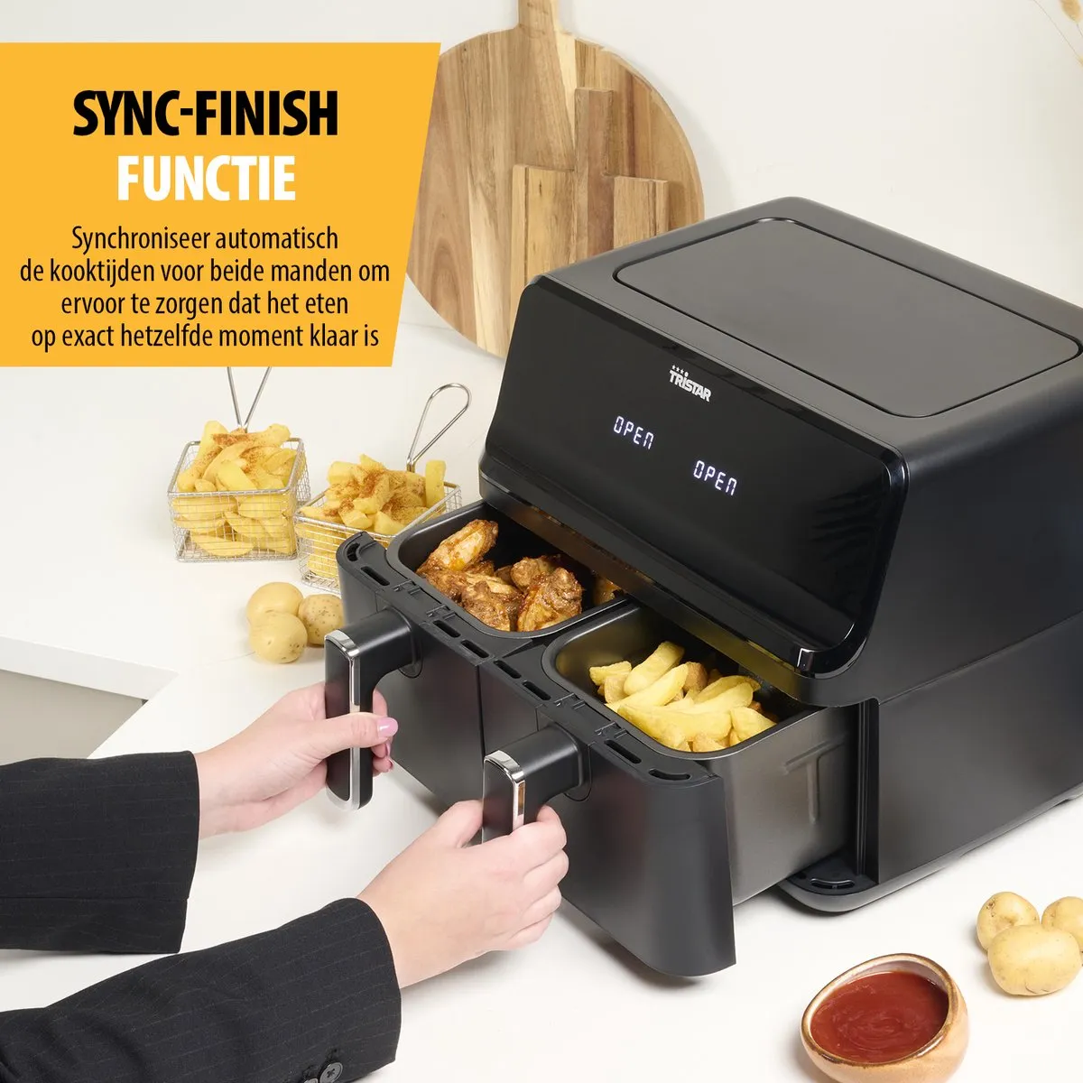 Tristar FR-9026 Dubbele Airfryer XXL - 2x4L - 8 Programma's - Zwart - afbeelding 6 van 6