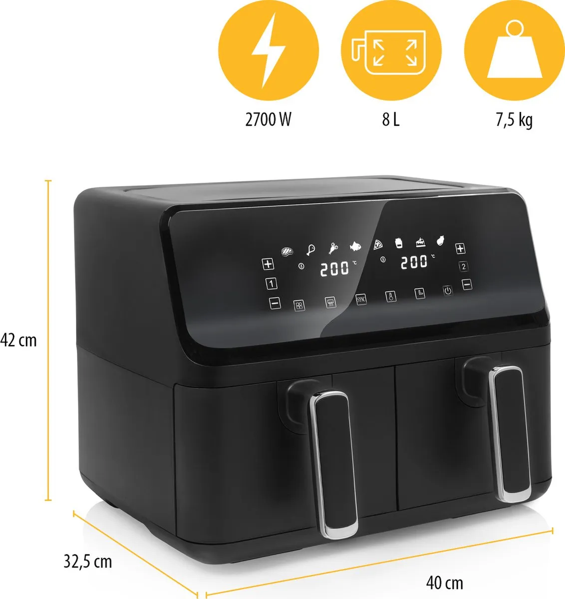 Tristar FR-9026 - Dubbele Airfryer XXL - 2x4L - 2 onafhankelijke kookzones - 8 Bakprogramma's - PFAS-vrij