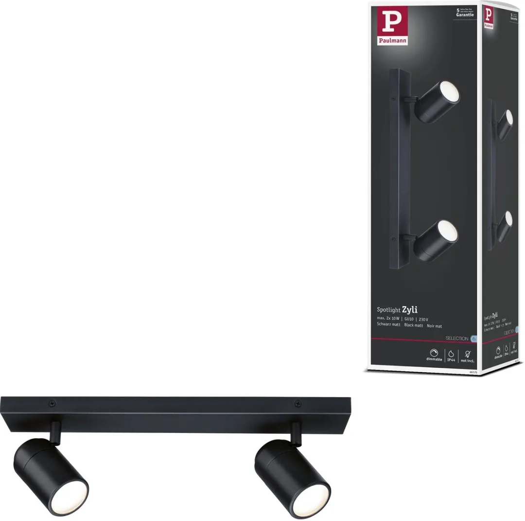 Paulmann Spotlight Zyli IP44 GU10 2x10W - Zwart mat