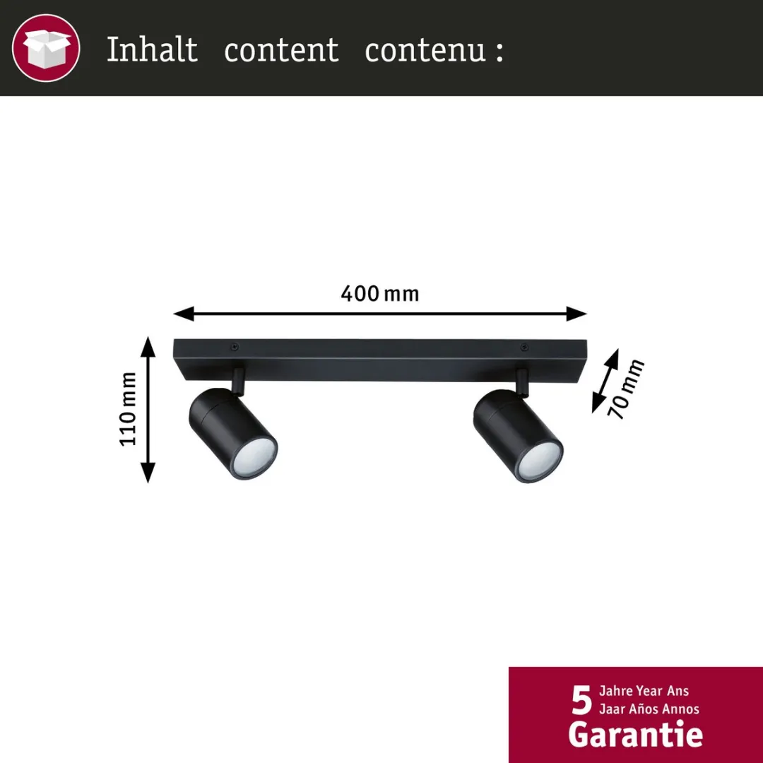 Paulmann Spotlight Zyli IP44 GU10 2x10W - Zwart mat - afbeelding 6 van 6