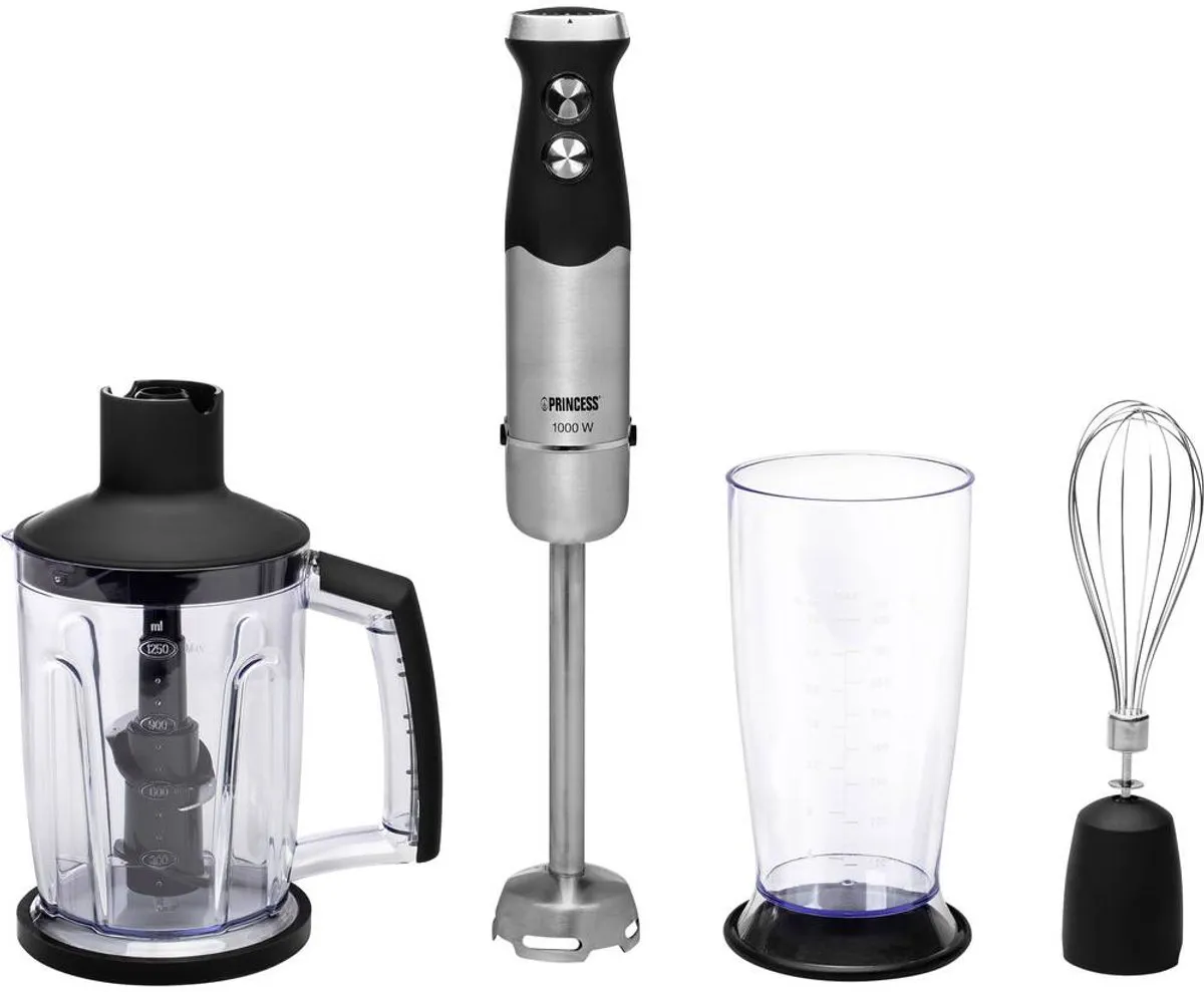 Princess 221221 Staafmixer 1000W - 4-in-1 Set - Zwart