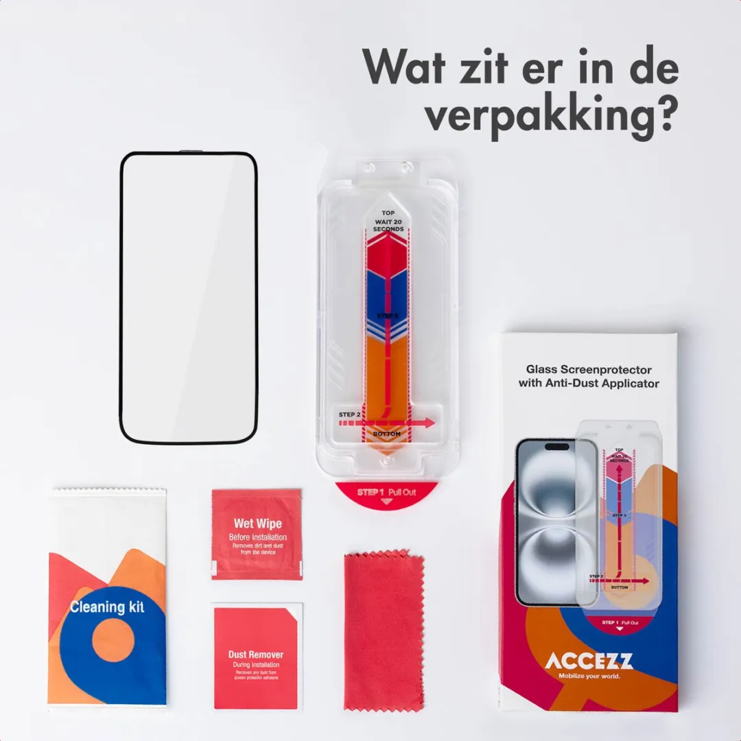 Accezz Screenprotector iPhone 16 Pro Max - Glas - Anti-stof applicator