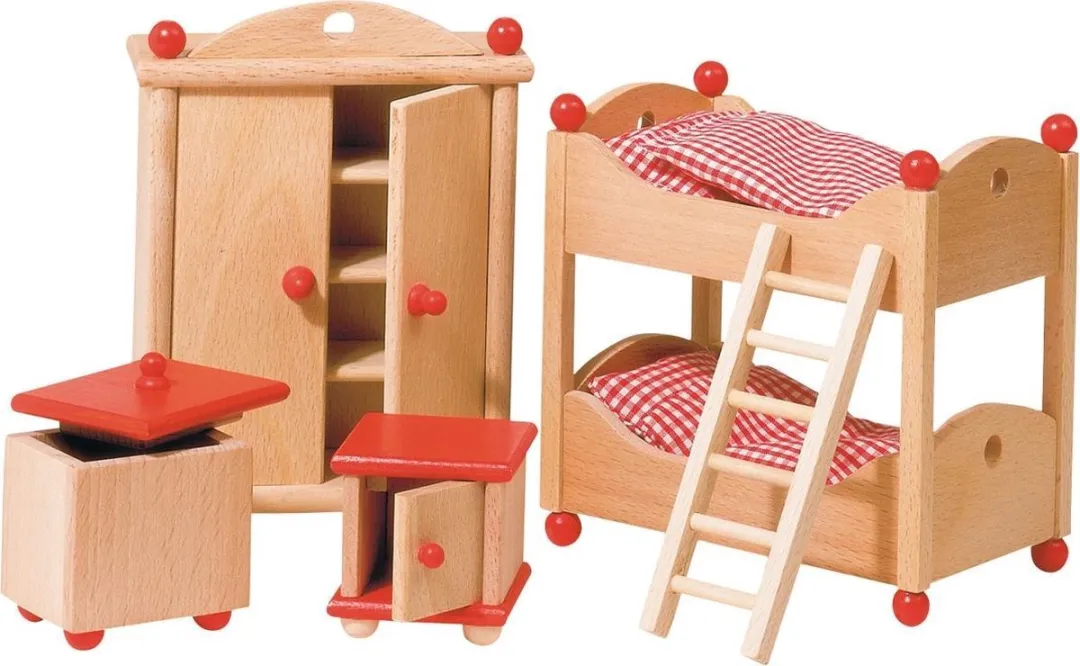 Goki Poppenhuismeubeltjes Serie 2 Kinderkamer 4-delig - Rood