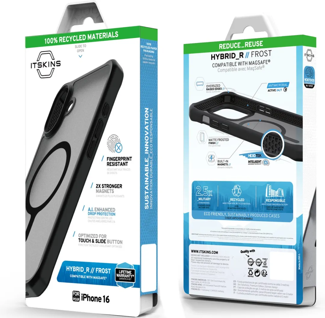 ITSKINS iPhone 16 MagSafe Level 2 HybridMagFrost Hoesje - Zwart AP6N-HMFRT-BLCK