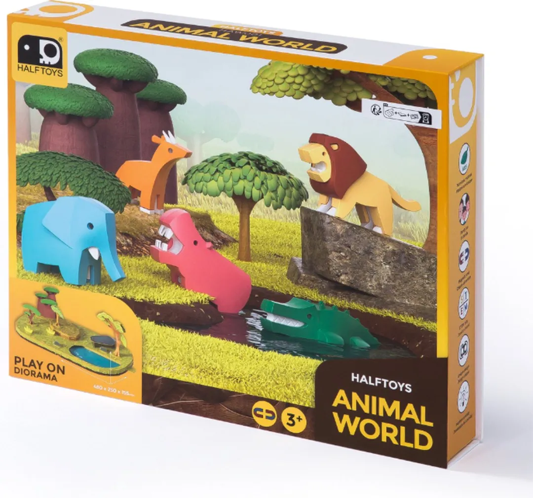Halftoys Savannah World - Magnetisch kinder speelgoed - Educatief speelgoed - Leerzaam dieren ontdekken - Montessori speelgoed - 3+ jaar