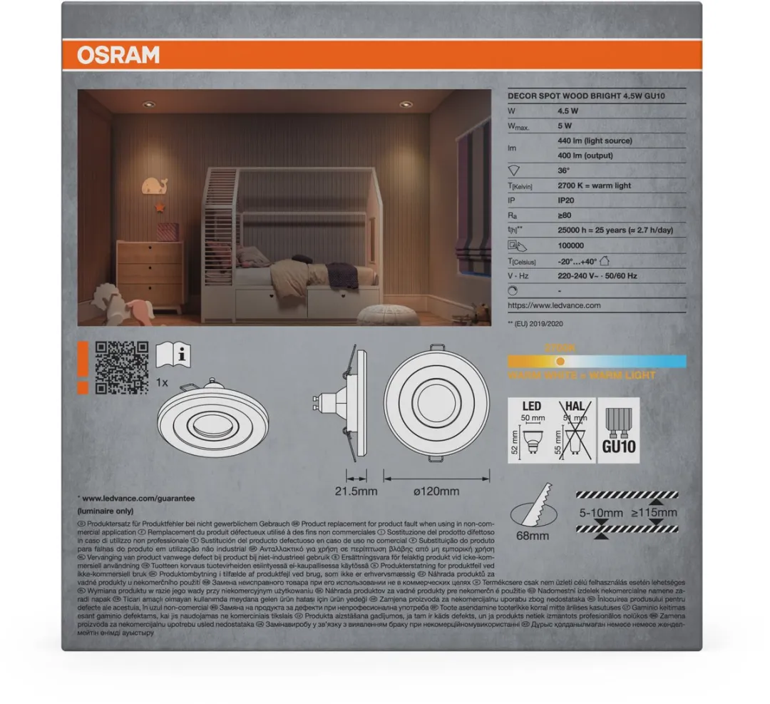 Osram Wood LED Spot GU10 Bright 4.5W - Set van 3 - Satijn nikkel - afbeelding 6 van 6