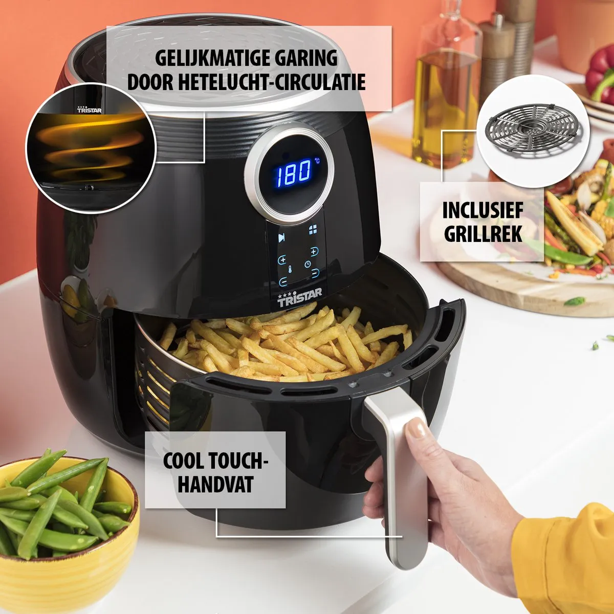 Tristar FR-6956 Airfryer XL 4,5L - 8 Programma's - 1500W - Zwart