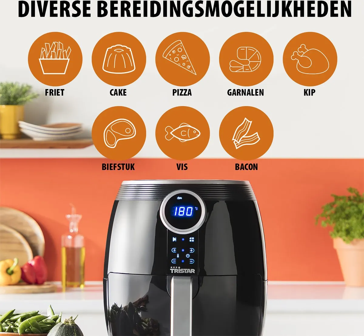 Tristar FR-6956 Airfryer XL 4,5L - 8 Programma's - 1500W - Zwart - afbeelding 6 van 6