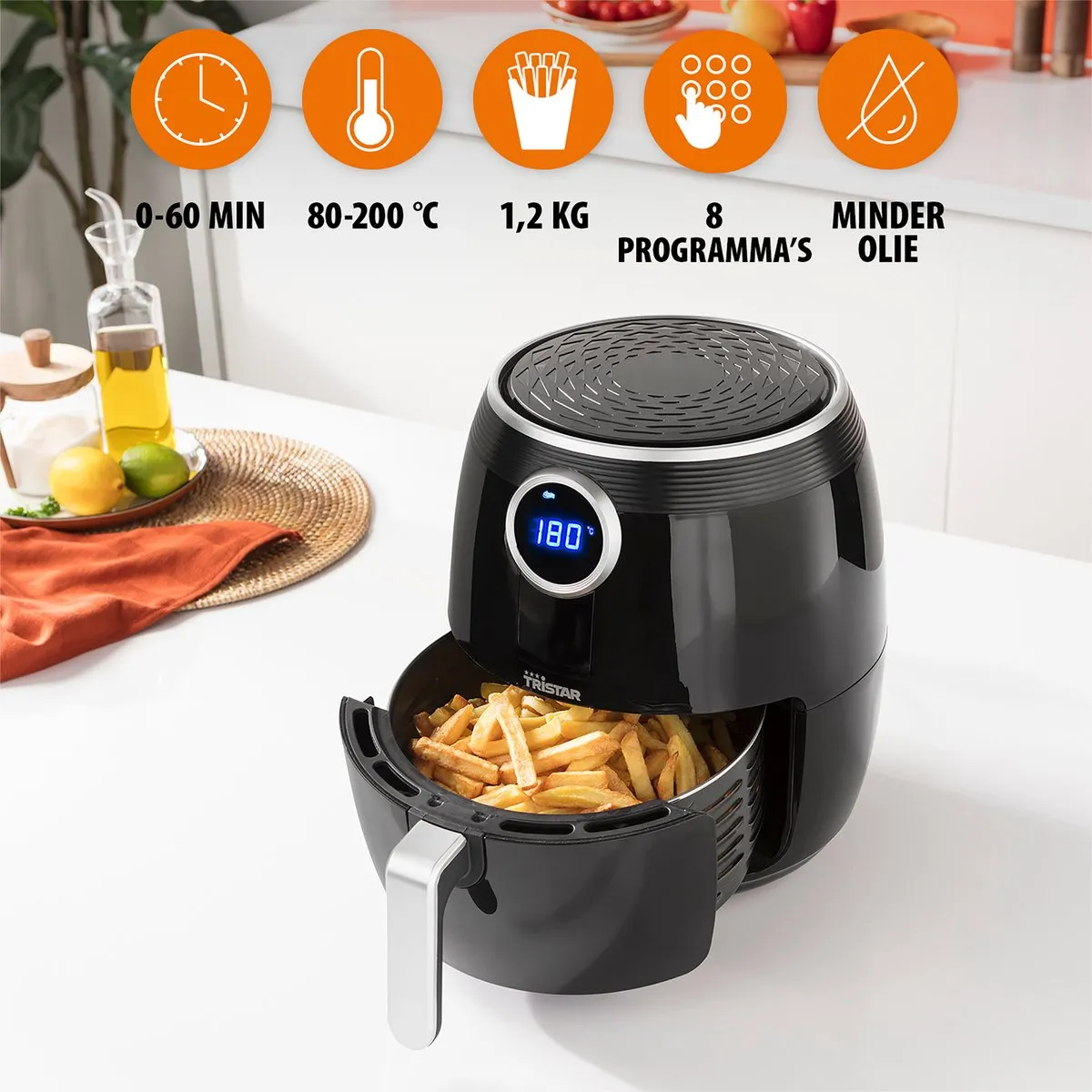 Tristar FR-6956 Airfryer XL 4,5L - 8 Programma's - 1500W - Zwart
