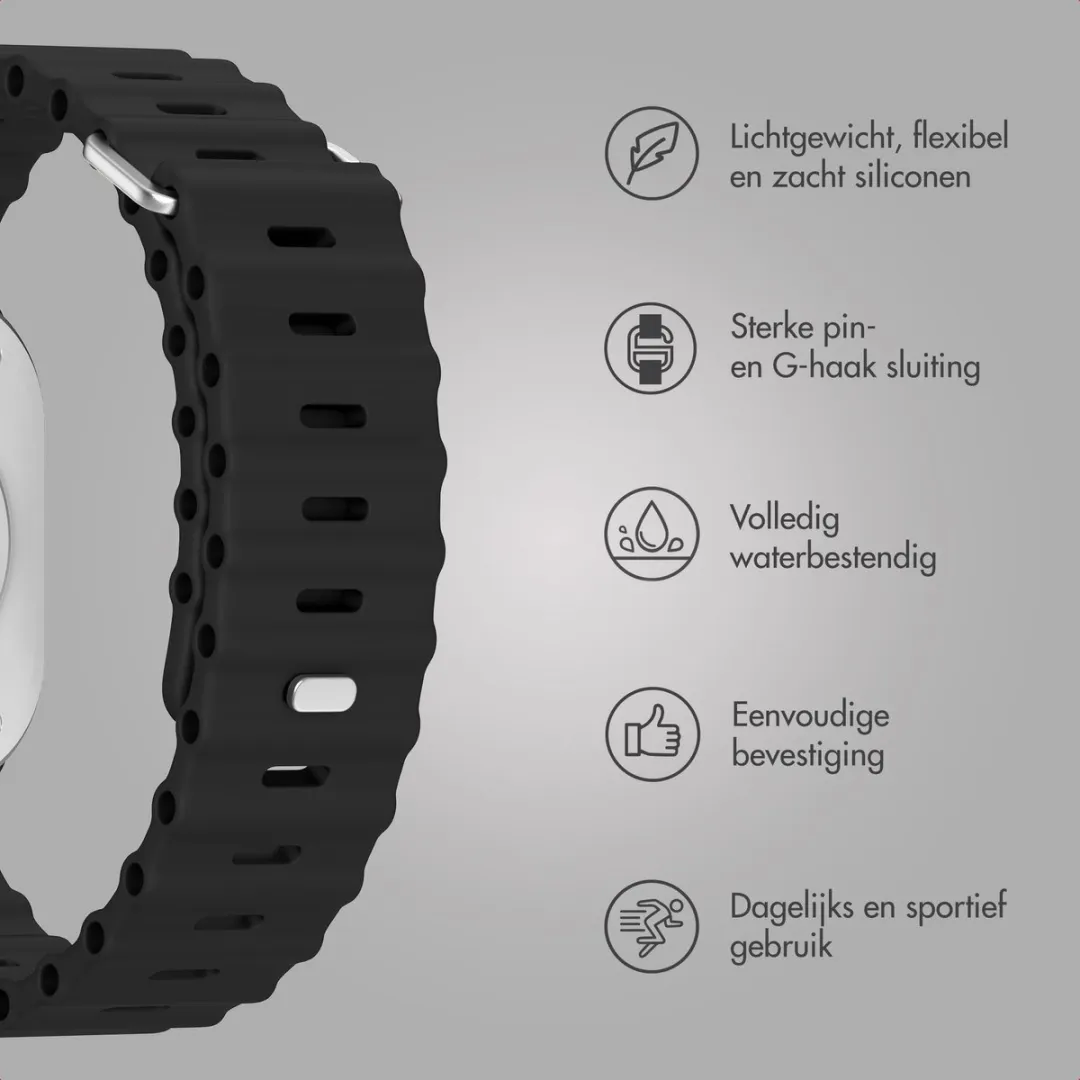 Accezz Siliconen Sportband Apple Watch - 44/45/46/49mm - Zwart