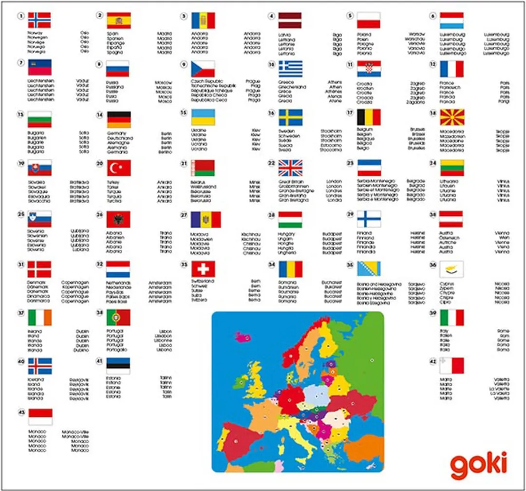 Goki Puzzle Europe 35 Stuks - Meerkleurig