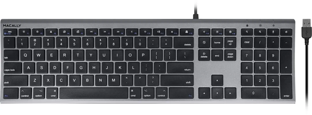 Macally ACEKEYSG Super dun bedraad USB-A toetsenbord voor Mac - Zwarte toetsen/Donker grijs - US English (QWERTY)