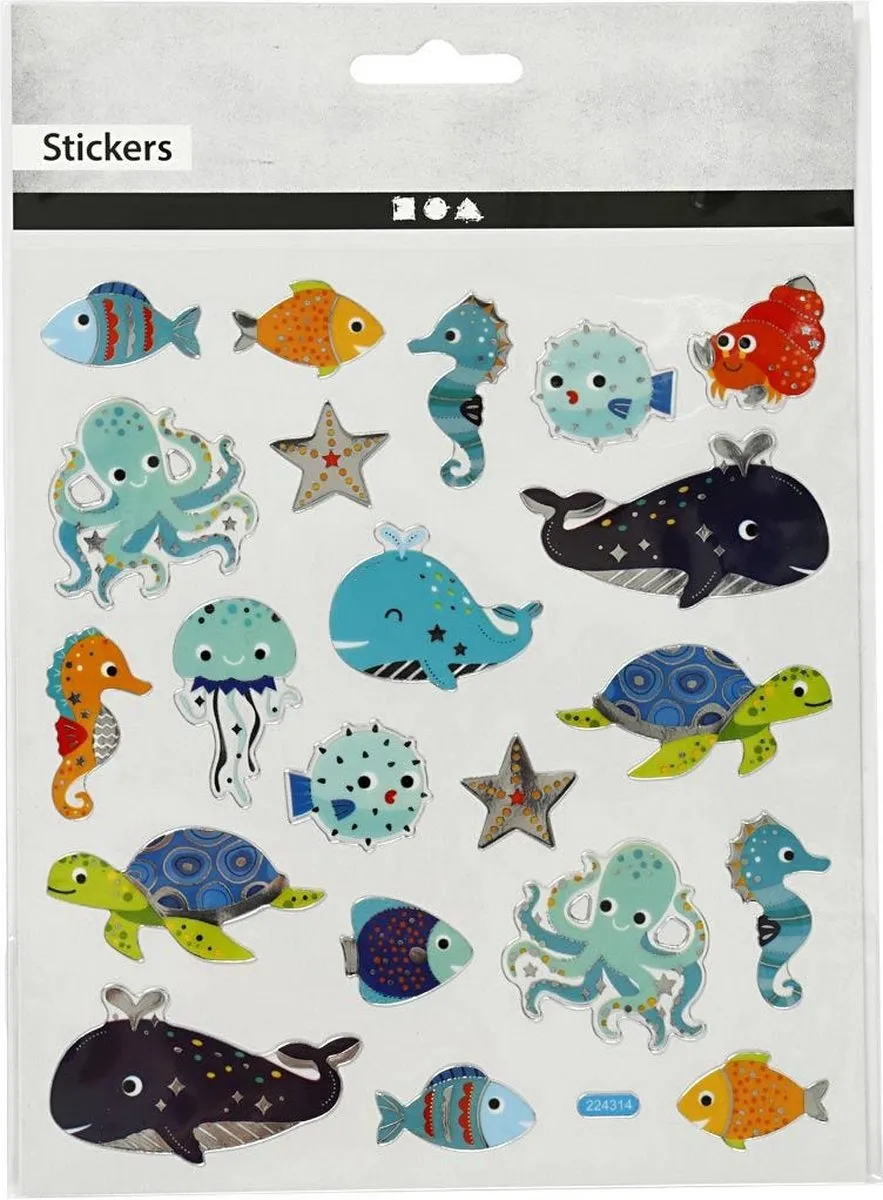 Creativ Company Zeedieren Stickers - 21 Stuks - 15x16,5 cm - Multicolor