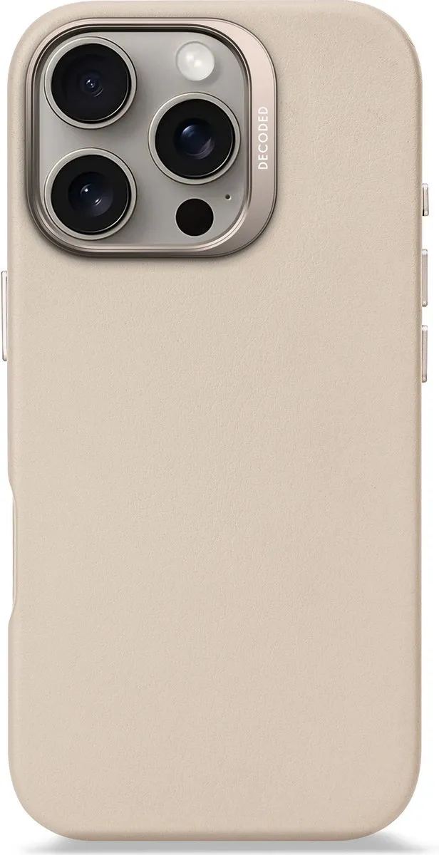 DECODED Leren Hoesje Geschikt voor iPhone 16 Pro - Gemaakt van Premium ECCO Leer - Geschikt voor MagSafe - Clay Beige
