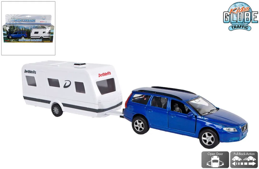 Kids Globe Volvo V70 Dethleffs Caravan Blauw 520217