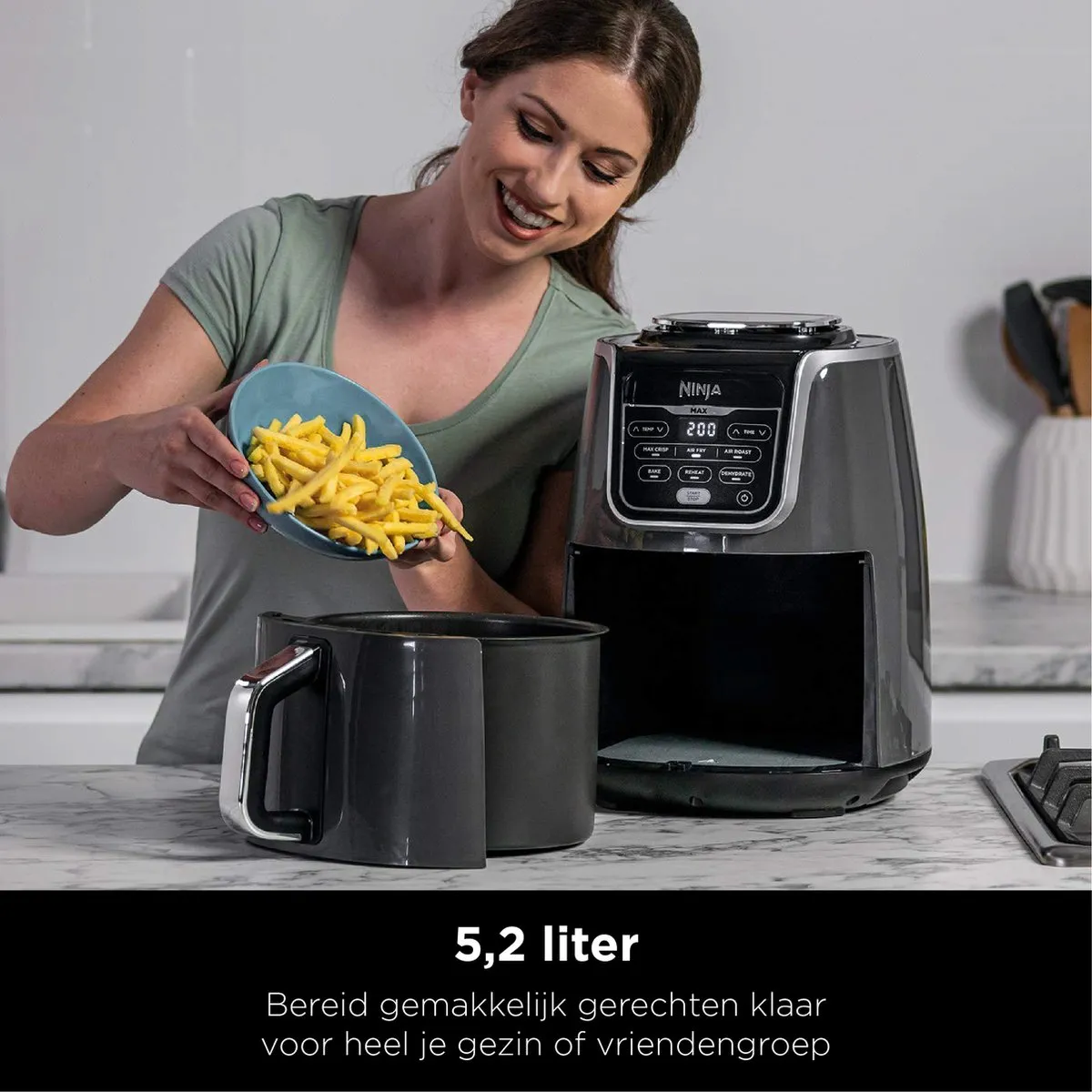 Ninja AF160EU - Multifunctionele Hetelucht Friteuse - 5,2 liter - Grijs/Zwart