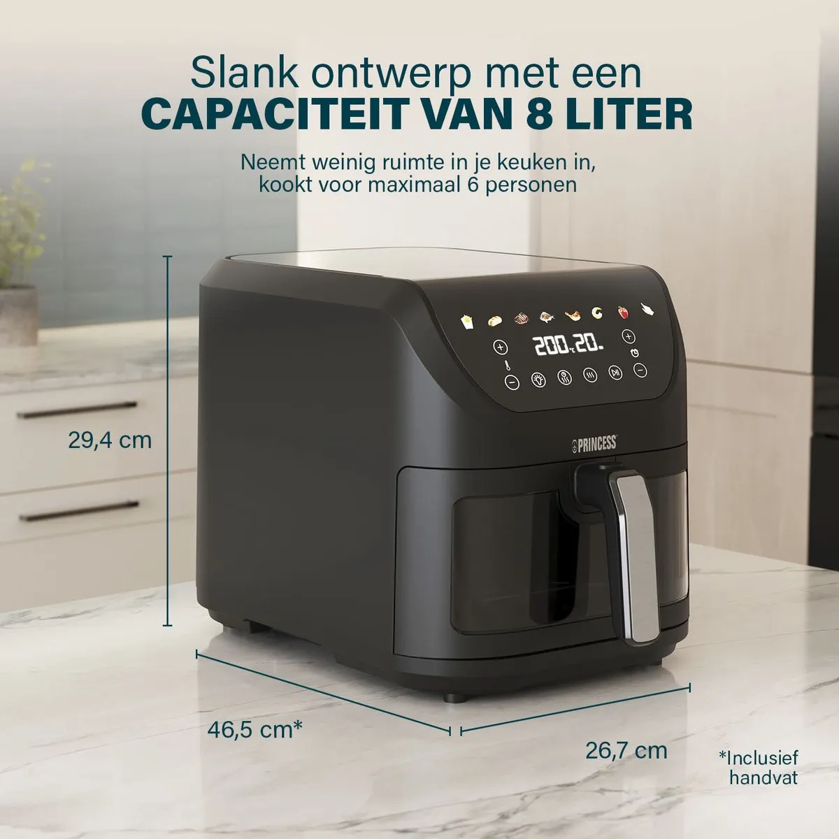 Princess 182257 SlimFry Airfryer 8L - 2000W - Zwart