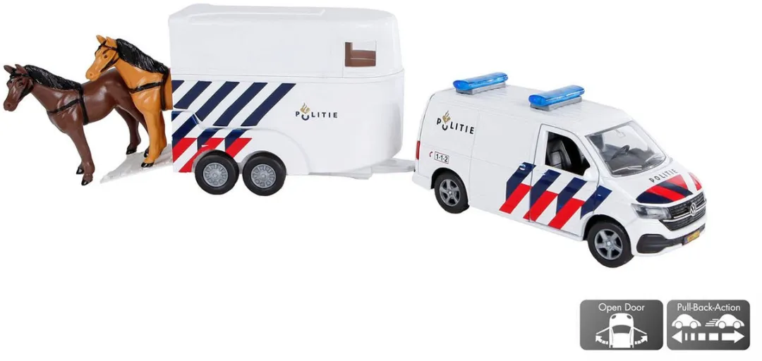 Kids Globe VW Transporter Politie met Paardentrailer Wit - MPN 520323