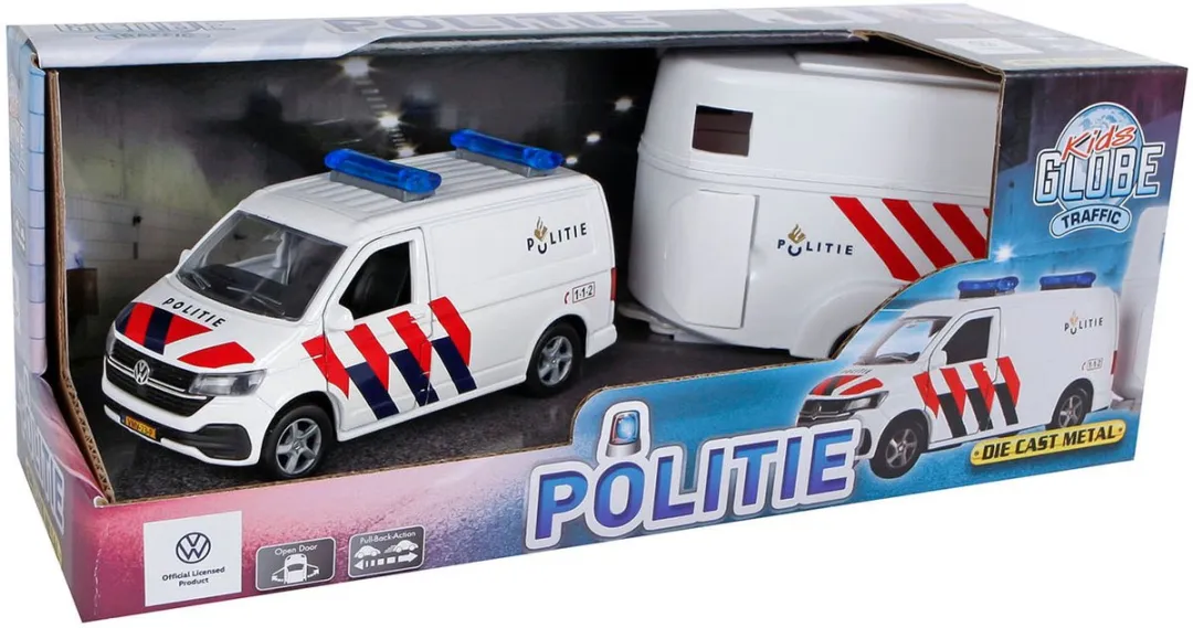 Kids Globe VW Transporter Politie met Paardentrailer Wit - MPN 520323