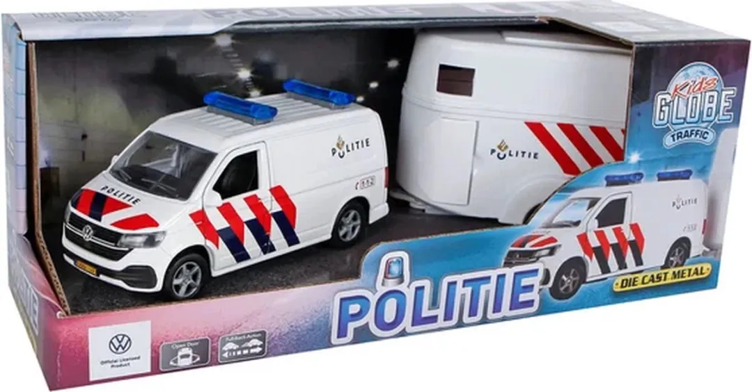 Kids Globe VW Transporter Politie met Paardentrailer Wit - MPN 520323