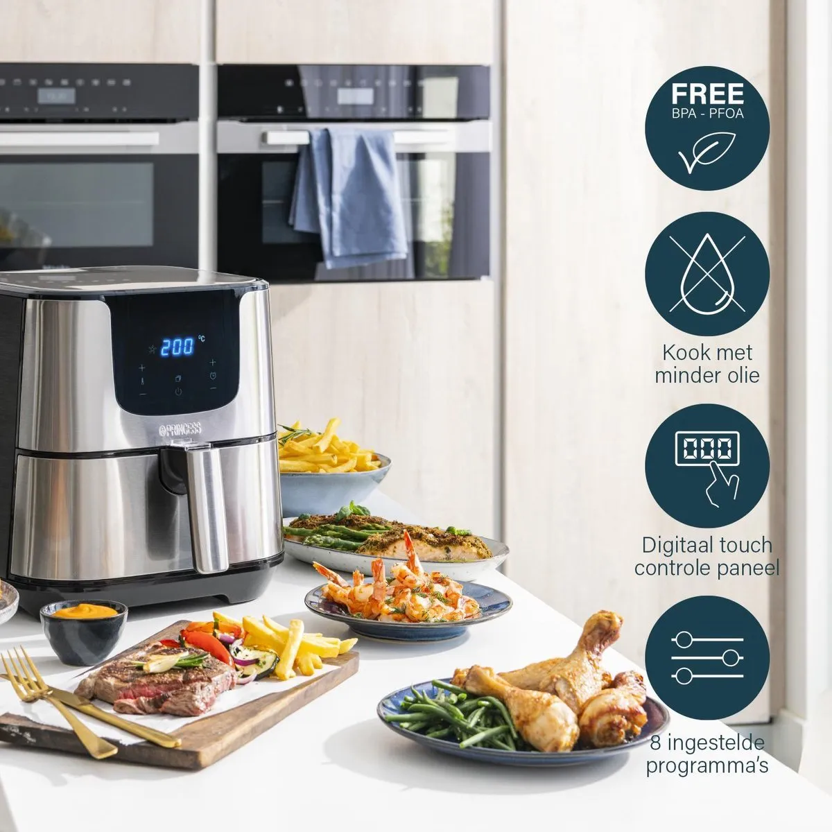 Princess Digital Airfryer Deluxe XXL 182060 - 5.5L - 1700W - Zwart/RVS