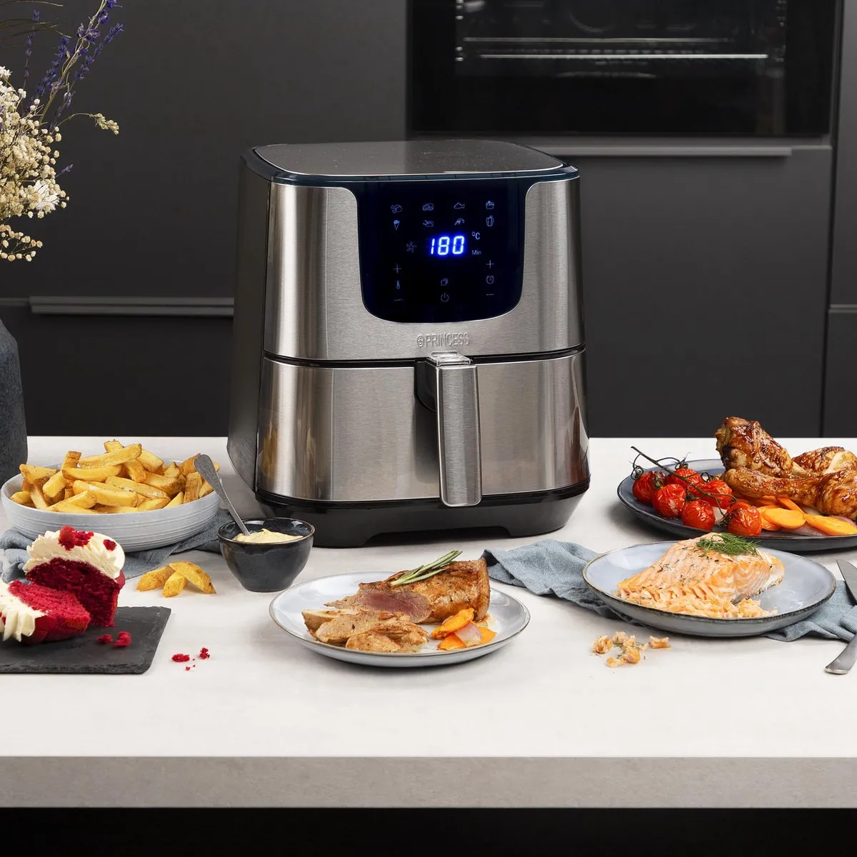 Princess Digital Airfryer Deluxe XXL 182060 - 5.5L - 1700W - Zwart/RVS