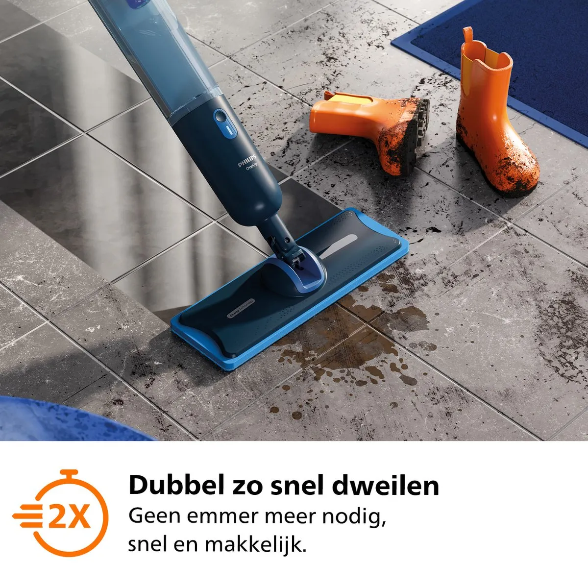 Philips OneUp XV3101/01 Elektrische Dweil - 50 min - Donkerblauw - afbeelding 6 van 6