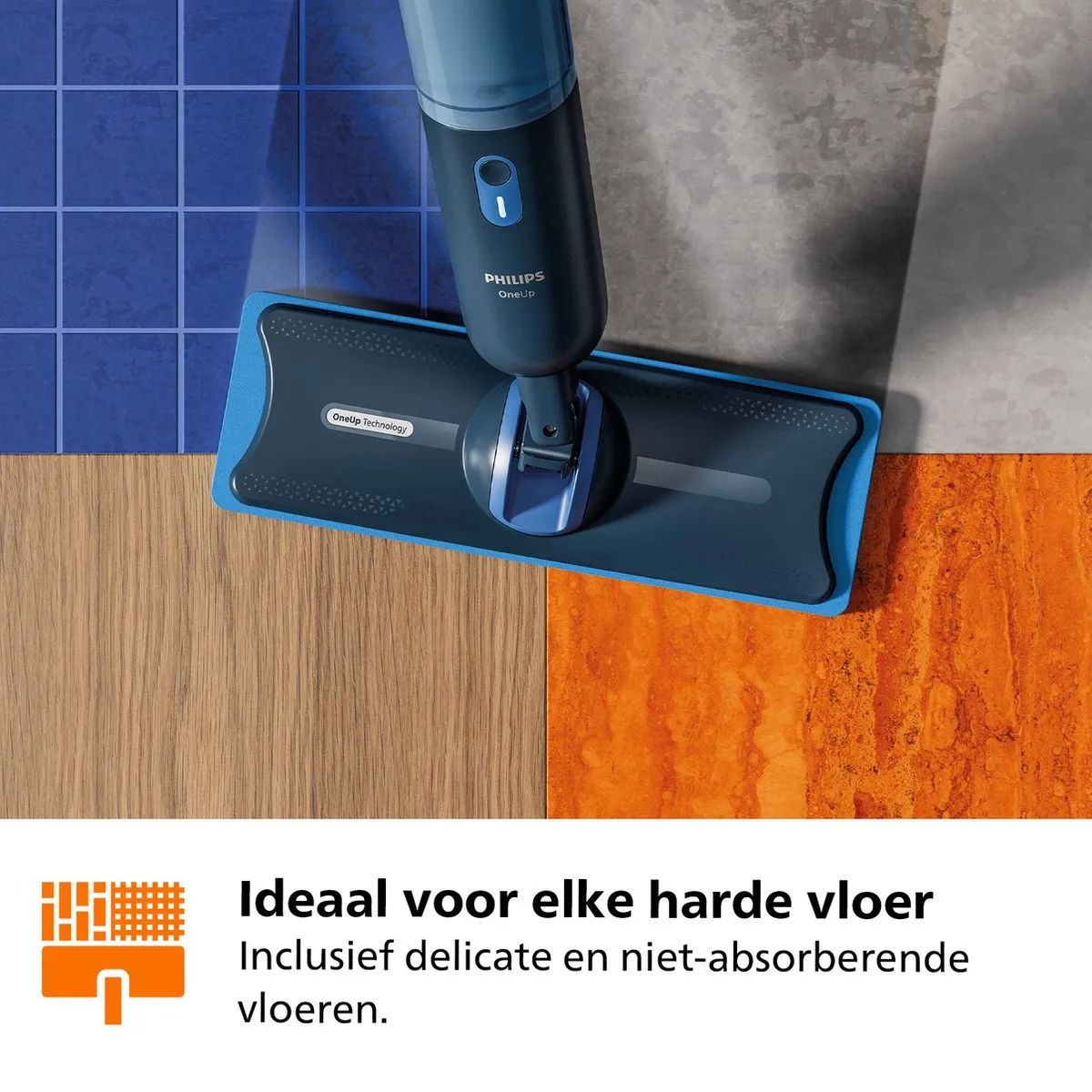 Philips OneUp XV3101/01 Elektrische Dweil - 50 min - Donkerblauw