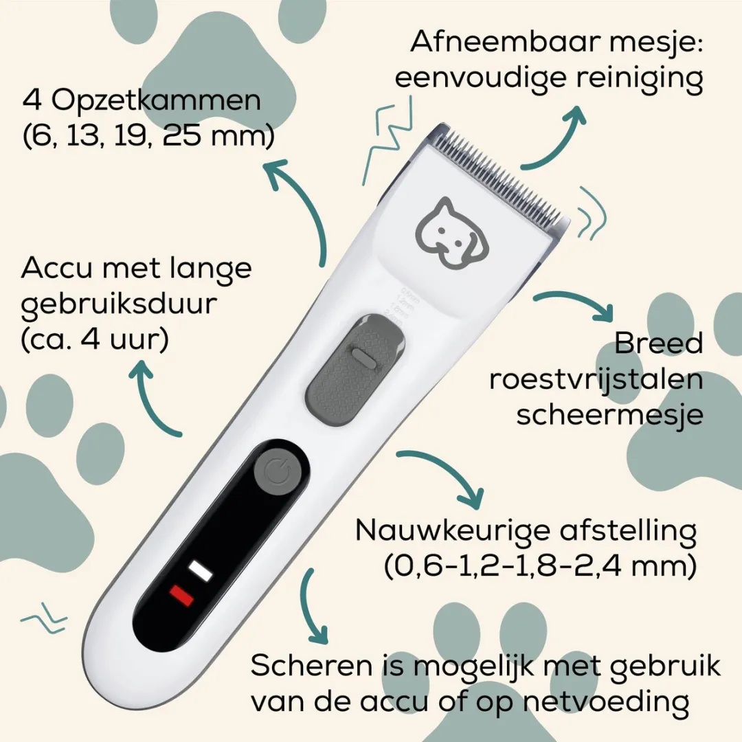 Beurer Fluffy Honden & Katten Tondeuse - 4 Opzetkammen - Wit