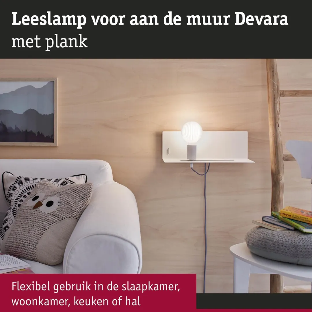 Paulmann Devara Wandlamp USB-C E27 400lm 3000K - Wit mat