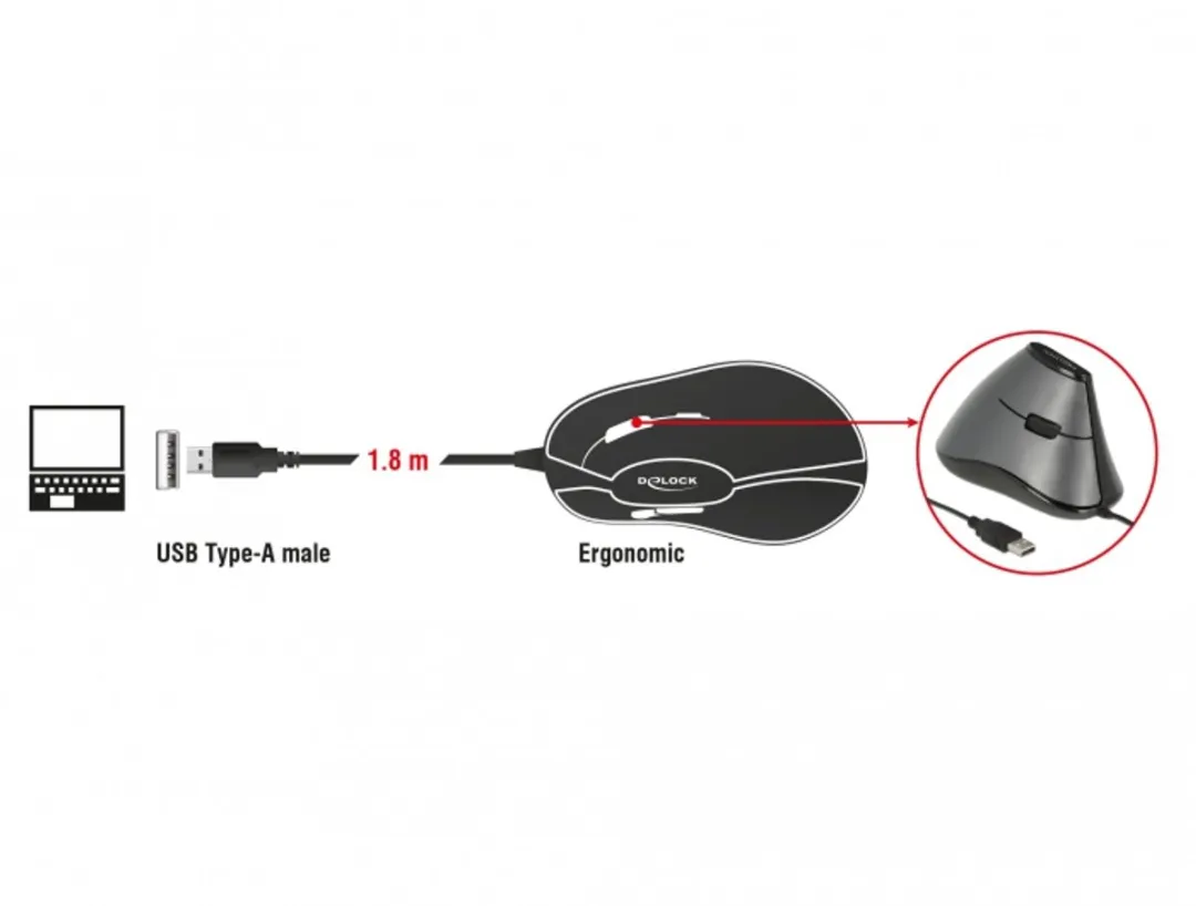 Delock 12527 USB Muis - 5 Knoppen 1200 DPI - Zwart/Grijs