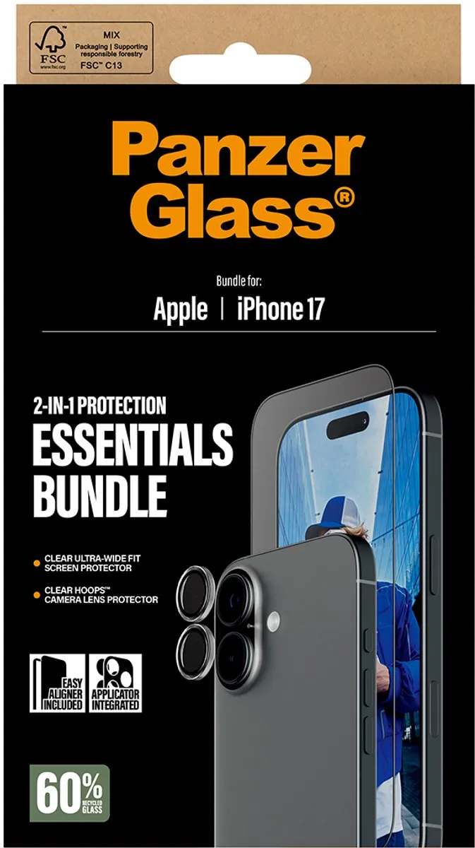 PanzerGlass iPhone 17 2-in-1 Bundle - Doorzichtige scherm- en cameralensbeschermer