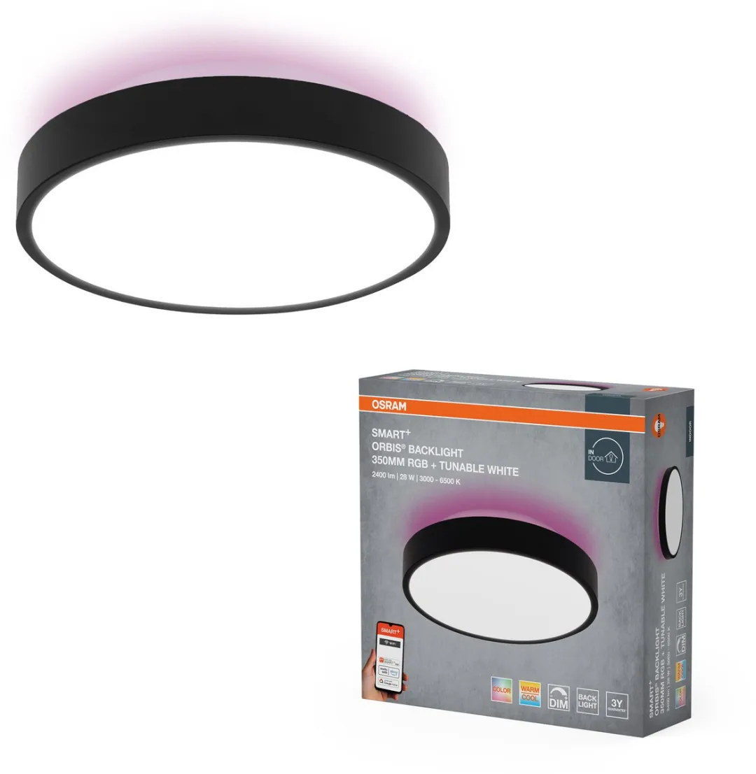 Osram SMART+ WiFi Orbis Backlight LED Wandlamp 350mm - 28W 1400lm RGBW - Zwart