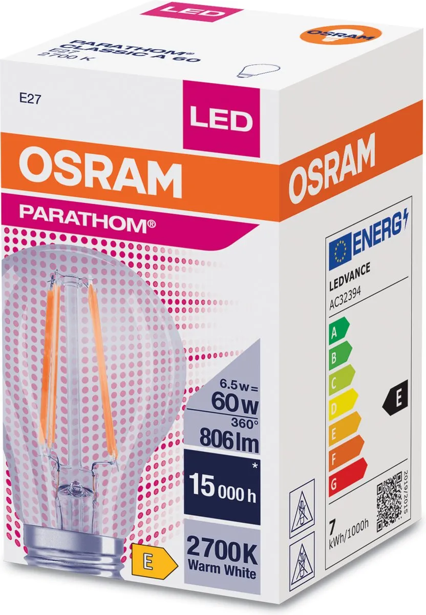 Osram Parathom Classic A60 E27 LED - 6.5W Warm Wit