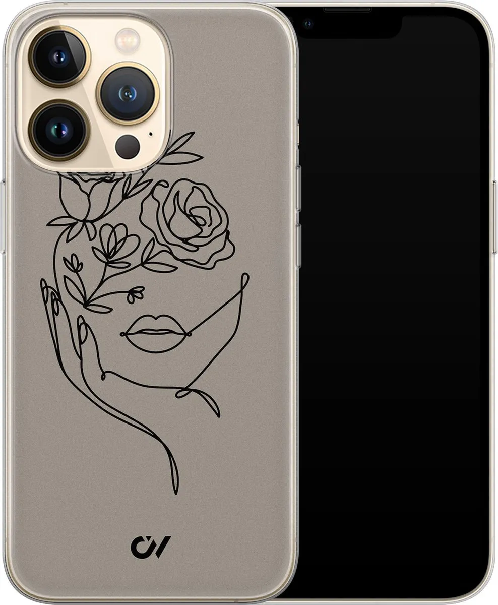 Casevibes iPhone 13 Pro Hoesje A/13P/UV/059 - Grijs Oneline Face Flower
