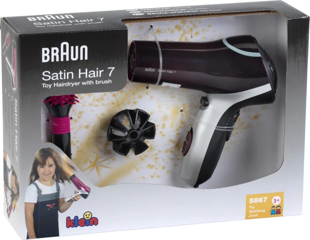 Klein Toys Braun Satin Hair 7 Haardroger met Borstel - Roze/Zwart