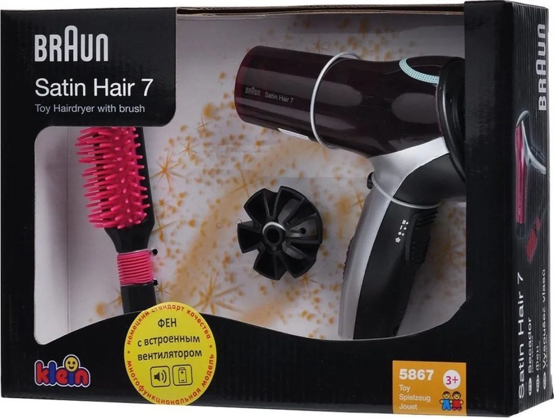 Klein Toys Braun Satin Hair 7 Haardroger met Borstel - Roze/Zwart