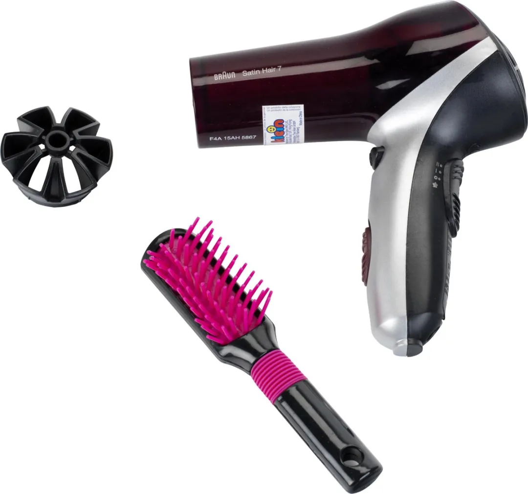 Klein Toys Braun Satin Hair 7 Haardroger met Borstel - Roze/Zwart