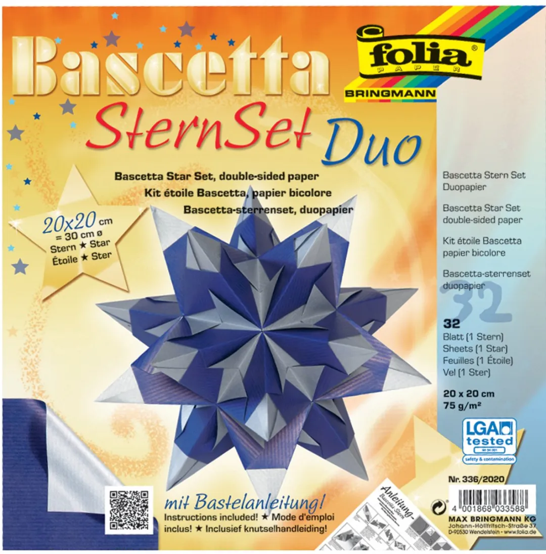 Folia Vouwbladen Bascetta-ster 200x200mm - Zilver/Goud - 32 Vel