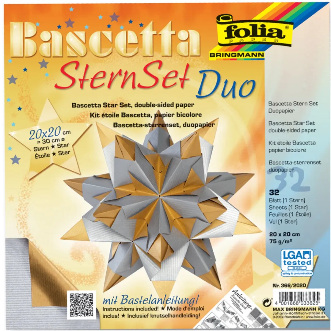 Folia Vouwbladen Bascetta-ster 200x200mm - Zilver/Goud - 32 Vel