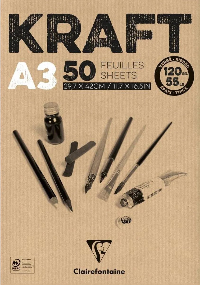 Clairefontaine Kraftpapier A3 Blok - 50 Vel 120gr - Bruin