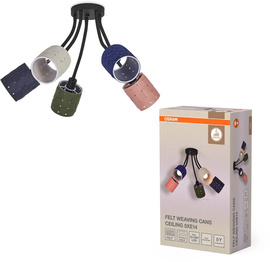 Osram Decor Felt Weaving Plafondlamp - 5xE14 - 630mm - Multicolor