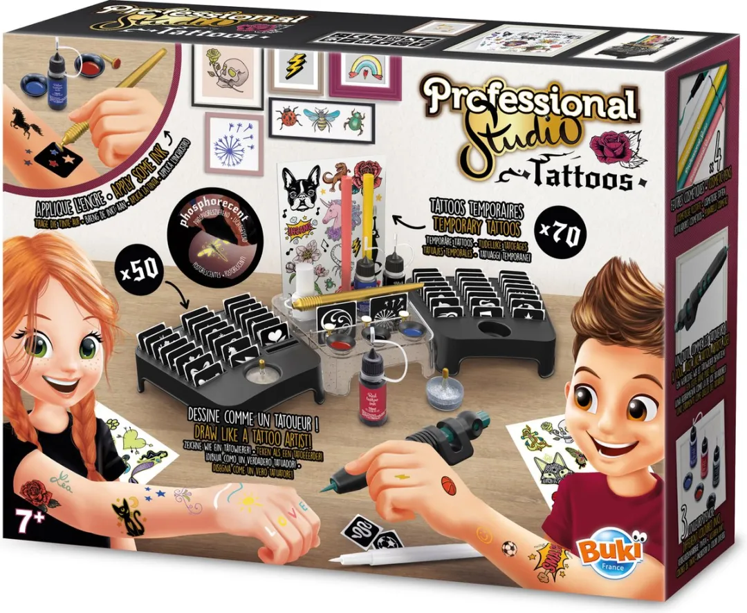 Buki Tattoo Studio voor Kinderen - 4 Markers & 3 Inkten