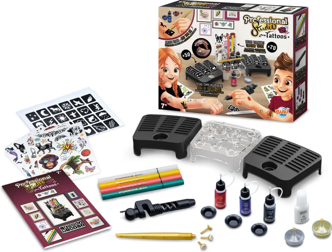 Buki Tattoo Studio voor Kinderen - 4 Markers & 3 Inkten