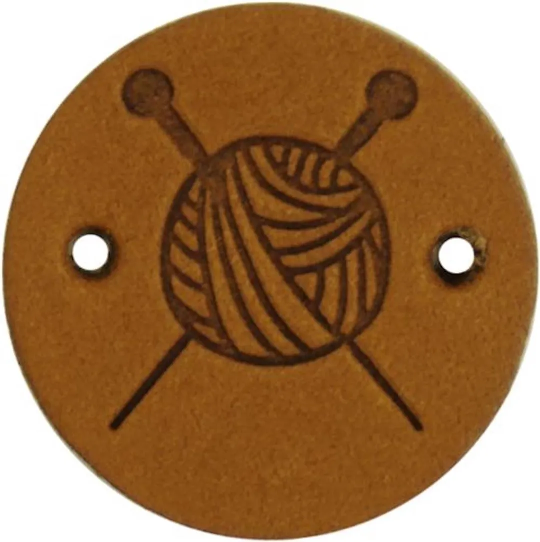 Durable Leren Label met Bolletje Wol en Breinaalden - 2cm - 2 Stuks