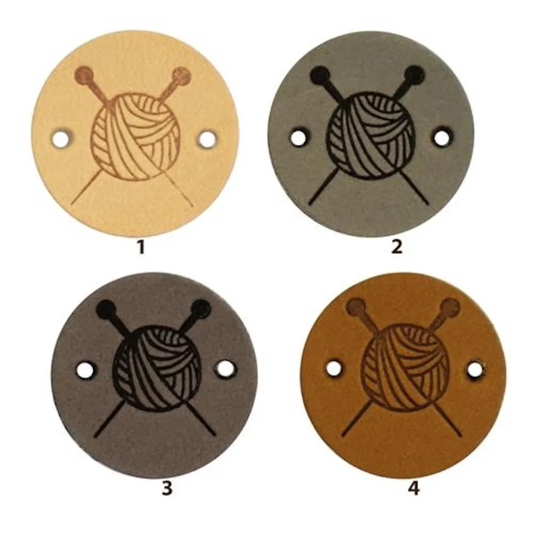 Durable Leren Label met Bolletje Wol en Breinaalden - 2cm - 2 Stuks