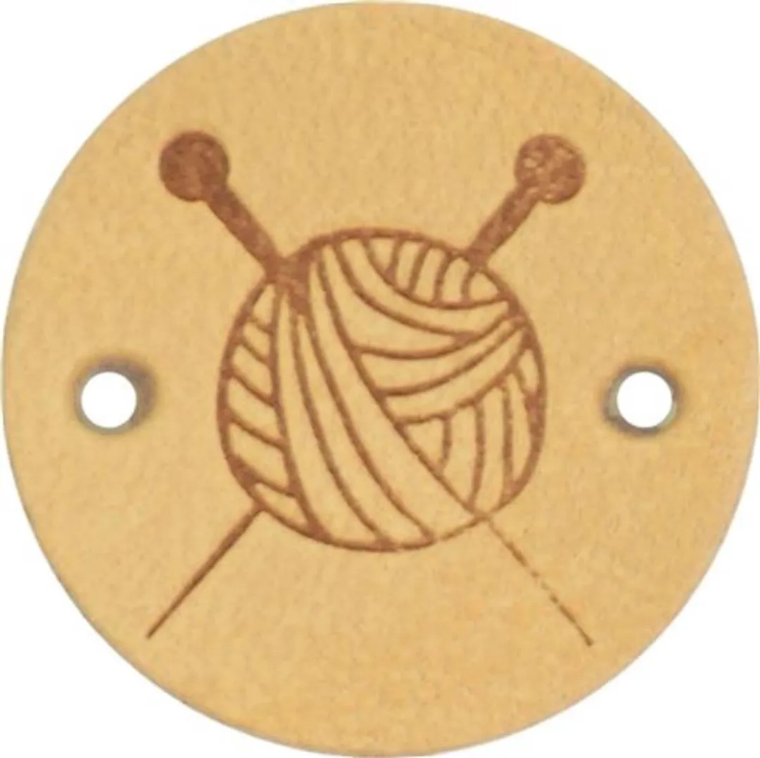 Durable Leren Label met Bolletje Wol en Breinaalden - 2cm - 2 Stuks