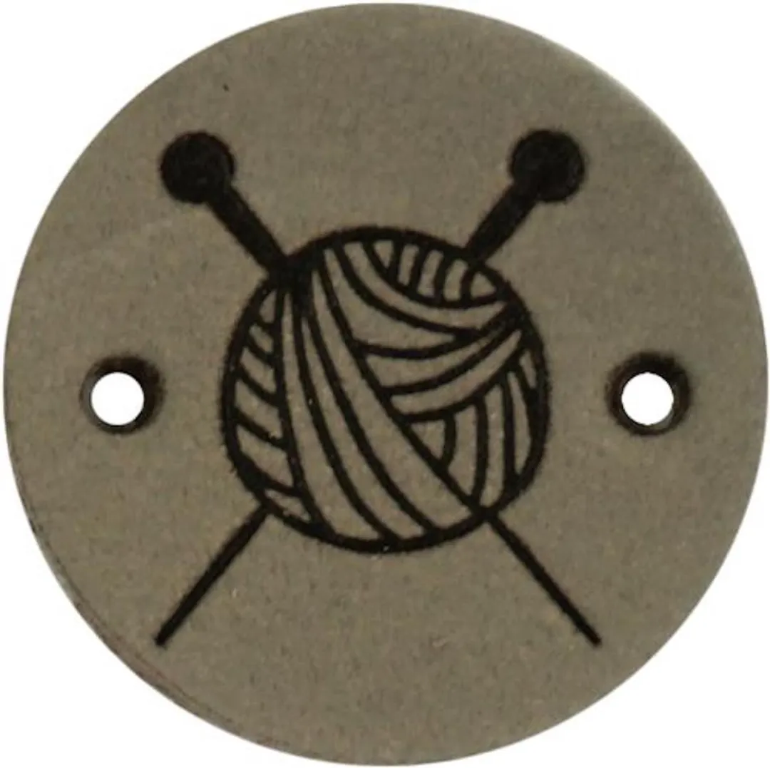 Durable Leren Label met Bolletje Wol en Breinaalden - 2cm - 2 Stuks