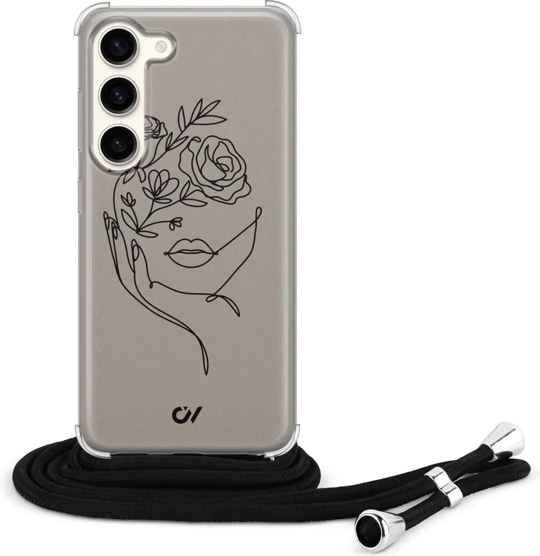 Casevibes S23 Telefoonhoesje - Oneline Face Flower - Bruin - C/S23/UV/010